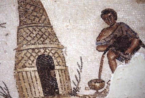 Roman mosaic, Beekeeper collecting honey
