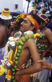 Hindu man with piercings at Thai Pusam in Kuala Lumpur