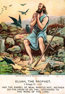 Antique bible lesson card of the Prophet Elijah
from I KIngs 17 of the Holy  Bible