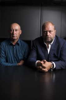 Loïc Sécher et son avocat Eric Dupond-Moretti