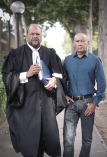 Loïc Sécher et son avocat Eric Dupond-Moretti
