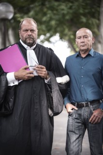 Loïc Sécher et son avocat Eric Dupond-Moretti