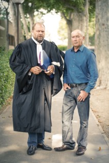 Loïc Sécher et son avocat Eric Dupond-Moretti