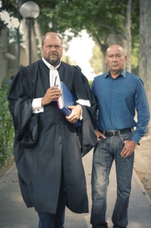 Loïc Sécher et son avocat Eric Dupond-Moretti