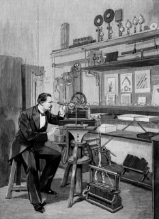 Man observing the cathodic light spectrum
