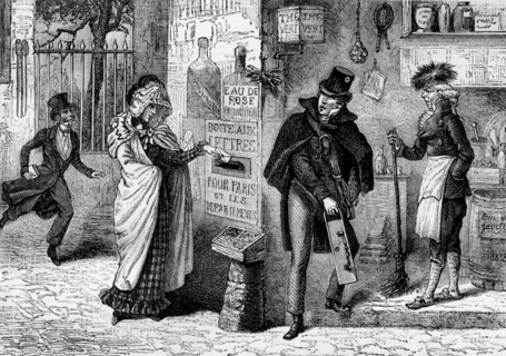Woman posting a letter in Paris, 1818