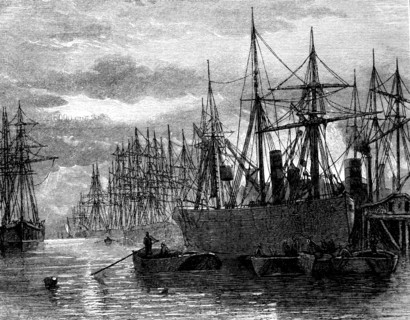 Navires déchargeant du charbon sur les quais de Londres - 19th century