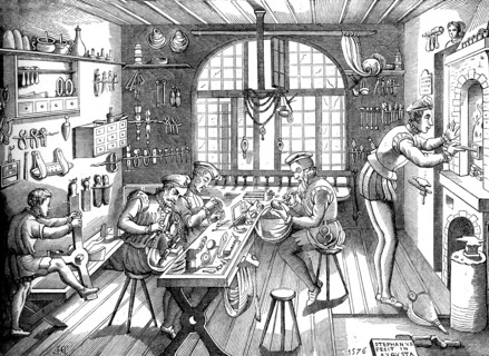 Intérieur de l'atelier d'orfèvrerie d'Etienne Delaune