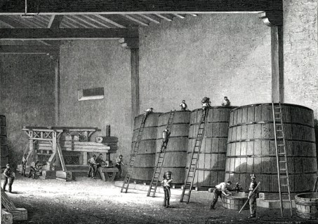 CLOS VOUGEOT, cellier et pressoir bourguignon en 1876