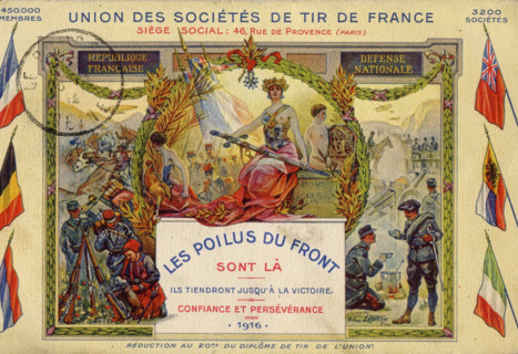 Vintage postcard - Union des Sociétés de Tir de France - 1916