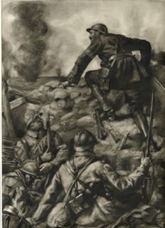 Liaison Officer, a military lieutenant, leaving the trench carrying a message.