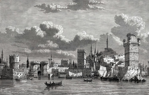 View of the city of Rhodes during the Crusades.