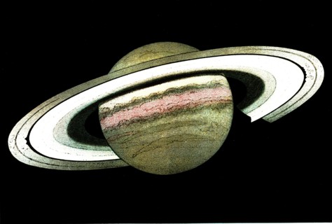 Planet Saturn and its rings. Observed and drew on December 30th, 1874 by L. TROUVELOT  ( Book " The