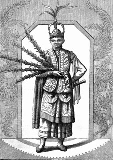 Costume dance, dances of Montezuma, Guam island in the Mariana islands,
engraved by Roger