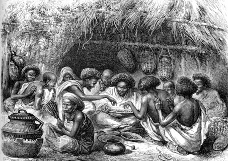 Lavage et cuisson du café dans un village de Somalie, 1885