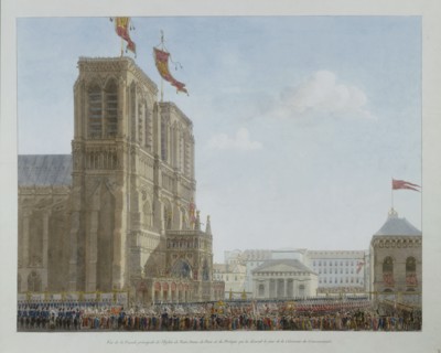Livre du Sacre par Percier et Fontaine : Vue du parvis de Notre-Dame