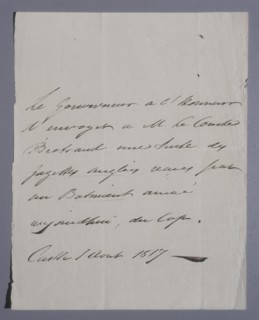 Lettre de Hudson Lowe au grand maréchal Bertrand (1817)