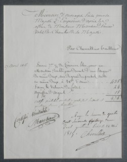 Mémoire d'ouvrage fait pour sa Majesté l'Empereur par Chevalier, son tailleur (1815)