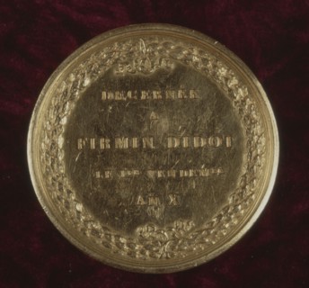 Médaille d'or (22 carats) décernée à Firmin-Didot par le 1er Consul Napoléon Bonaparte (1800)