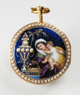 Anonyme, Montre de poche: femme et enfant près d'une urne marquée "souvenir"