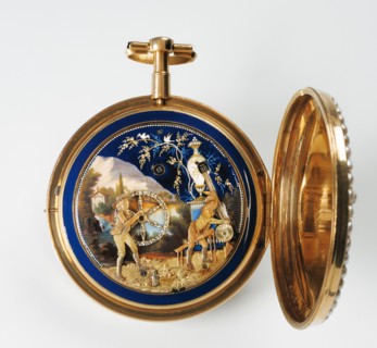 Anonyme, Montre de poche: femme et enfant près d'une urne marquée "souvenir"