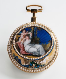 Montre de poche : femme auprès d'un Amour