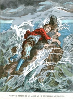 Les aventures de Robinson Crusoé de Daniel Defoe, le naufrage, Illustrations de J.-J. Grandville et chromolithographies de L. Nehlig