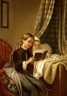 Lithographie de G. Knusli, Zurich, Fillettes lisant