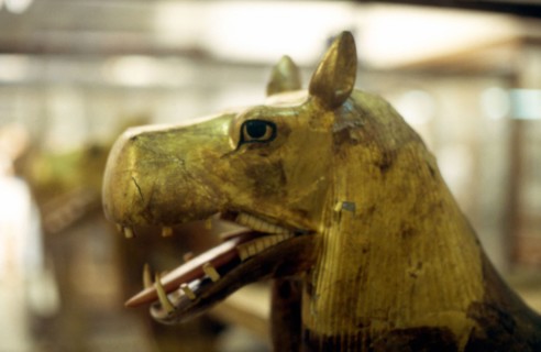 Tête d'hippopotame en bois doré