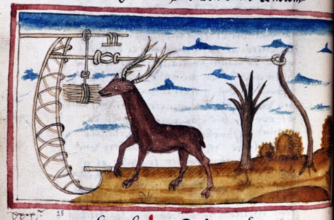 Manuscript. Henry de Ferrières, "Le livre du Roy Modus et de la Royne Ratio": Saint Hubert's stag