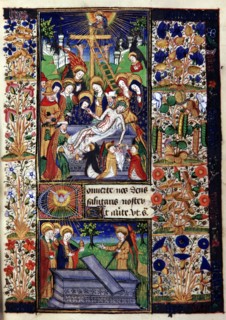 Manuscrit des Heures de Rohan-Montauban : La descente de Croix et les femmes au tombeau