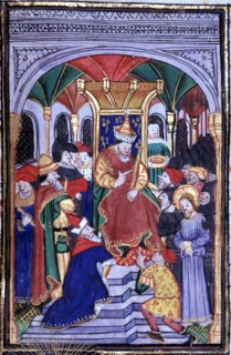 Manuscrit des Heures de Rohan-Montauban : le christ devant Ponce-Pilate
