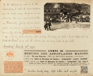 Travel diaries of an English family in Monte Carlo in 1912