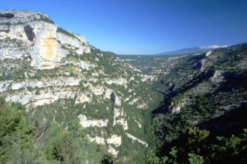 Vue du belvédère de Castelleras en direction du rocher du Cire et du mont Ventoux