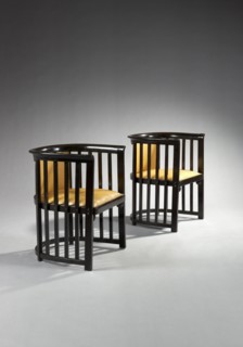 Pair of armchairs with wraparound backrest