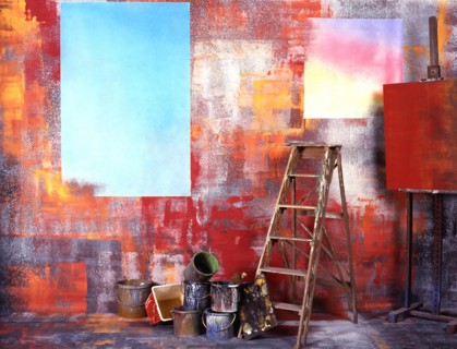 Painted canvas tarp. Workshop