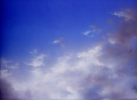 Cloudy sky. Painted canvas tarp