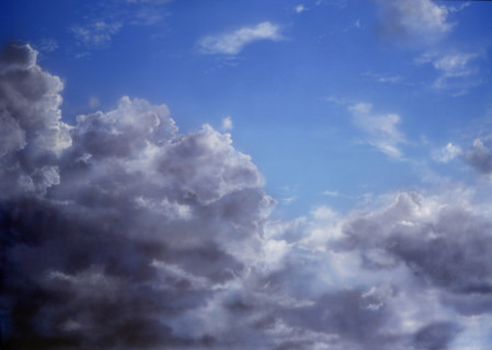 Cloudy sky. Painted canvas tarp