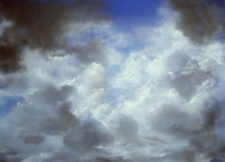 Cloudy sky. Painted canvas tarp