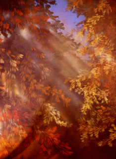 Painted canvas tarp. Autumn trees