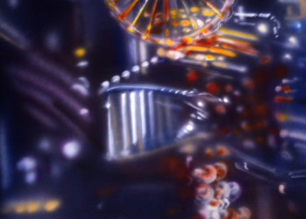 Painted backdrop. Night lights effects