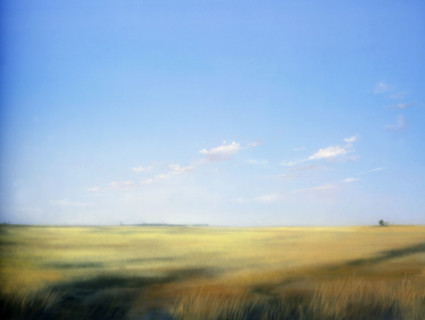 Painted canvas tarp. Rural landscape
