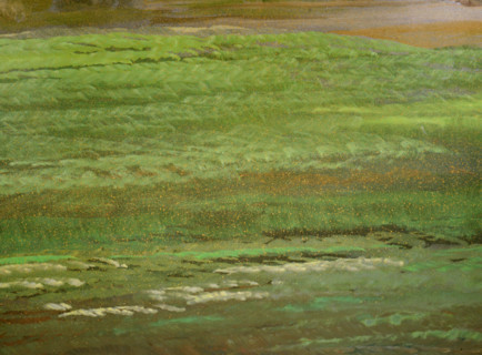 Painted canvas tarp. Rural landscape