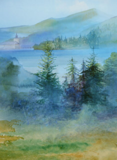Painted canvas tarp. Landscape