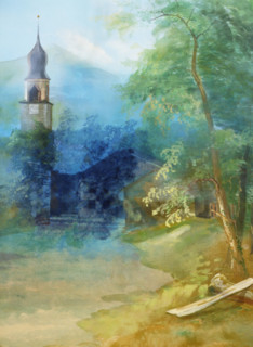 Painted canvas tarp. Landscape