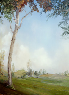 Painted canvas tarp. Landscape