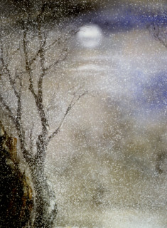 Painted canvas tarp. Snowy landscape