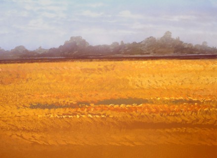 Painted canvas tarp. Landscape