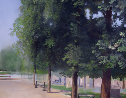 Painted canvas tarp. Public garden