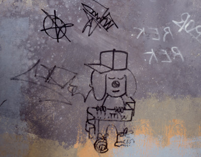 Painted canvas tarp. Graffiti